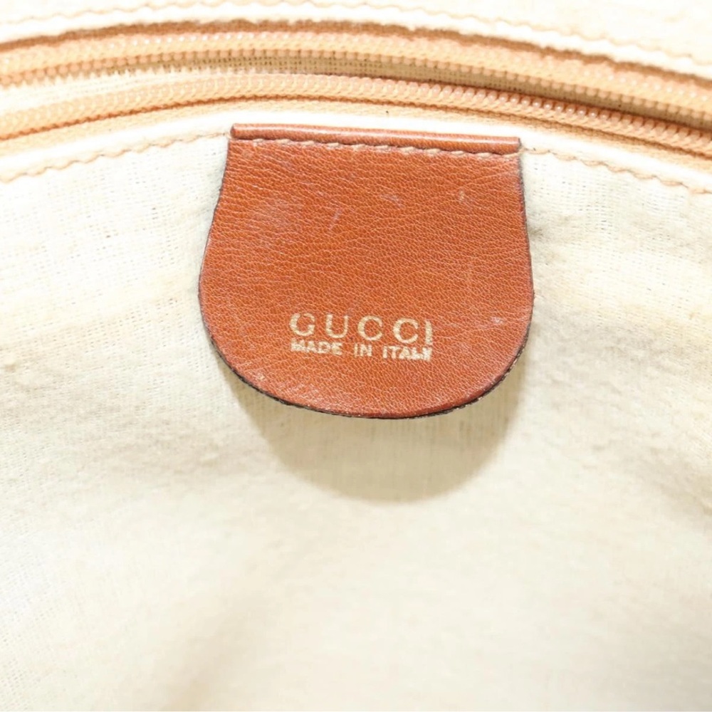 Gucci Vintage Bamboo Handle Top Zip Bag – Brown Caramel Leather, Crossbody Strap - Picture 12 of 13